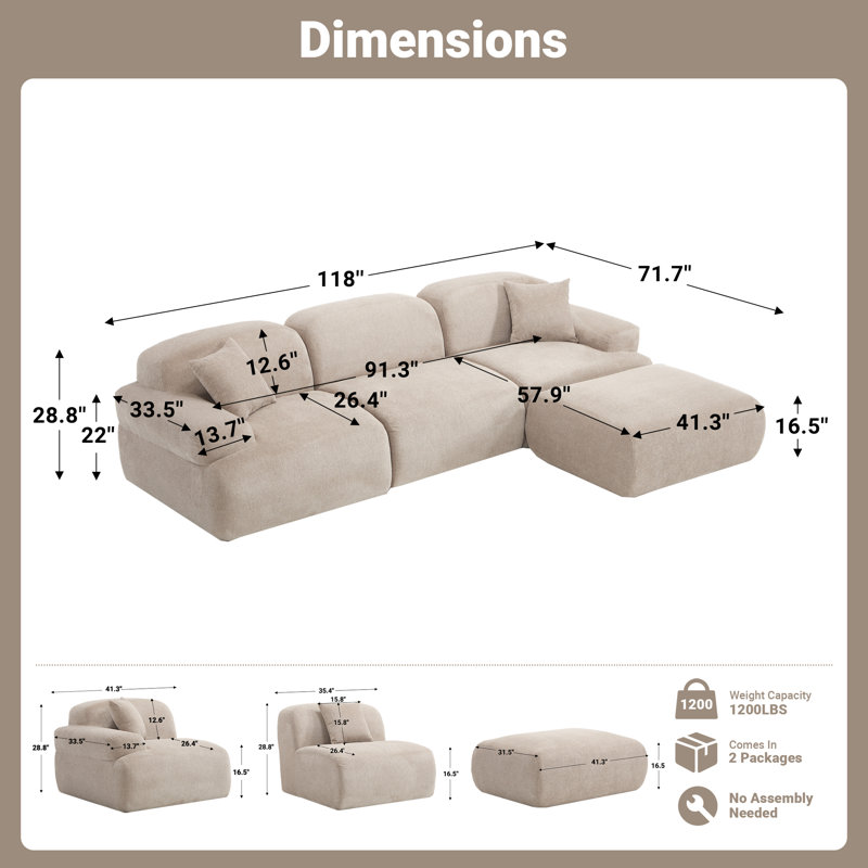 Canapé modulaire 118,5 po Comfy Cloud, Chenille kaki