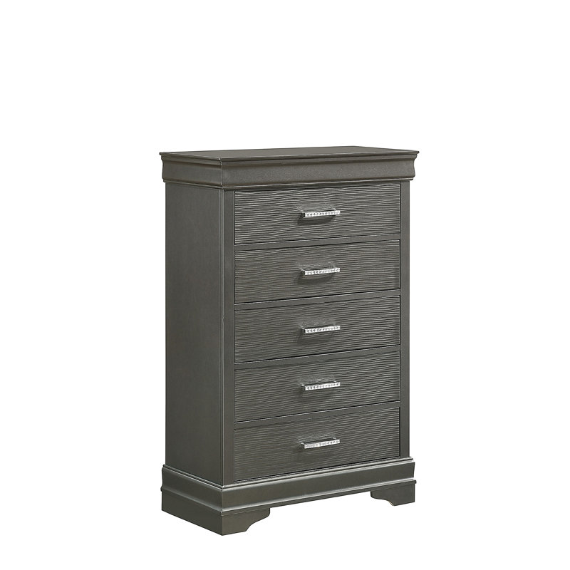 Commode 5 tiroirs en bois, Gris