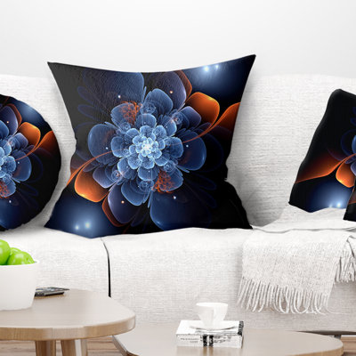 Fleur fractale avec flamme orange - coussin à imprimé floral