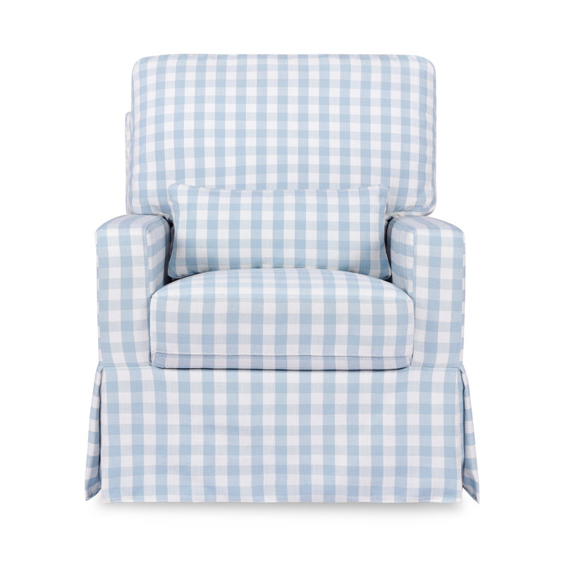 Crawford Pillowback Comfort Swivel Glider, Blue Gingham Livesmart®