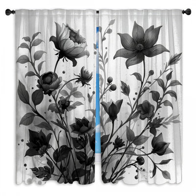 Illustration botanique monochrome de rideaux de fenêtre obscurcissant et obscurcissant - 2 panneaux