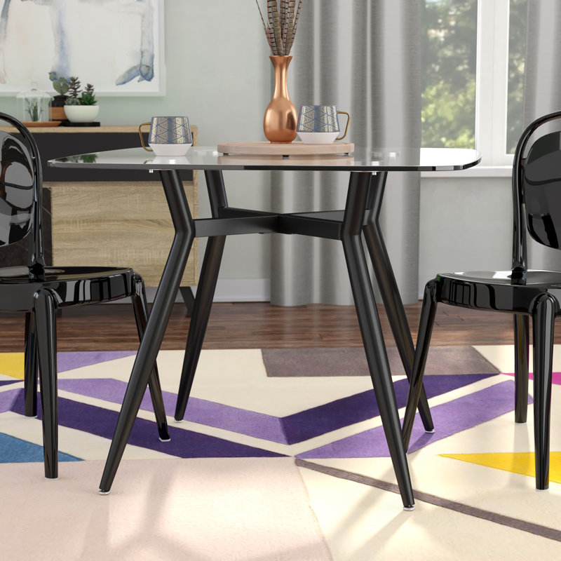 Palermo Glass Top Metal Base Dining Table, Black, 30" L x 30" W, Counter Height (36.5" Height)