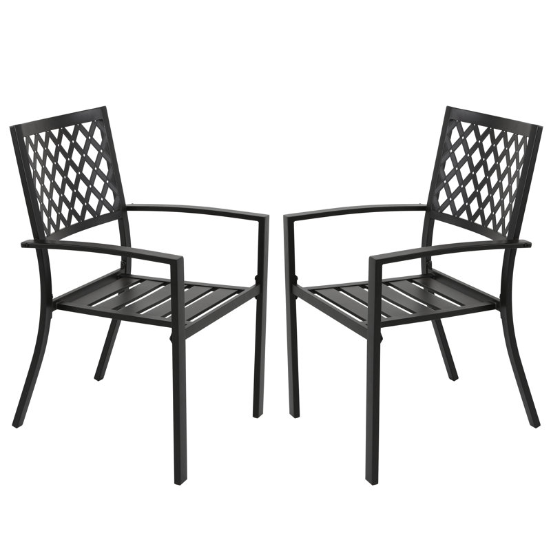 Ensemble de chaises d'extérieur 2 pièces, finition fer, noir avec mouchetures dorées