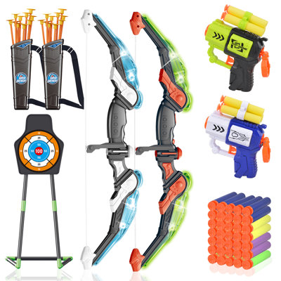 Bow And Arrow Set-2 Pack LED Archery Toy & Foam Dart Guns For Kids