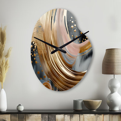 Gold And Black Marble Expression VI - Pear Shape Large Abstract Marble 3D Wall Clock