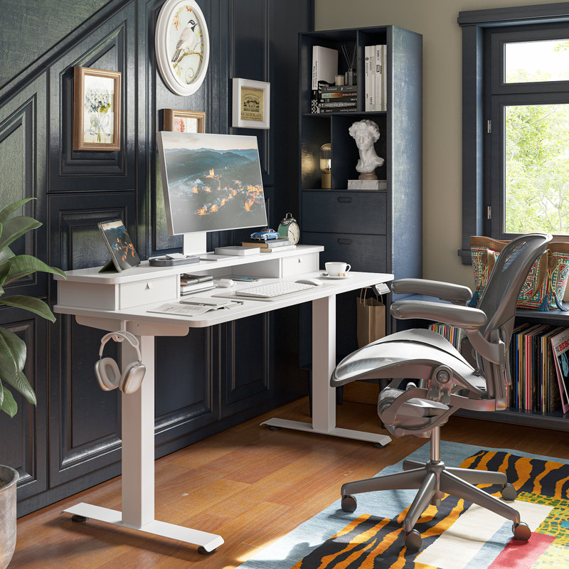 Bureau debout à hauteur ajustable Eliuth, H 46 po x l 55 po x P 24 po, Blanc