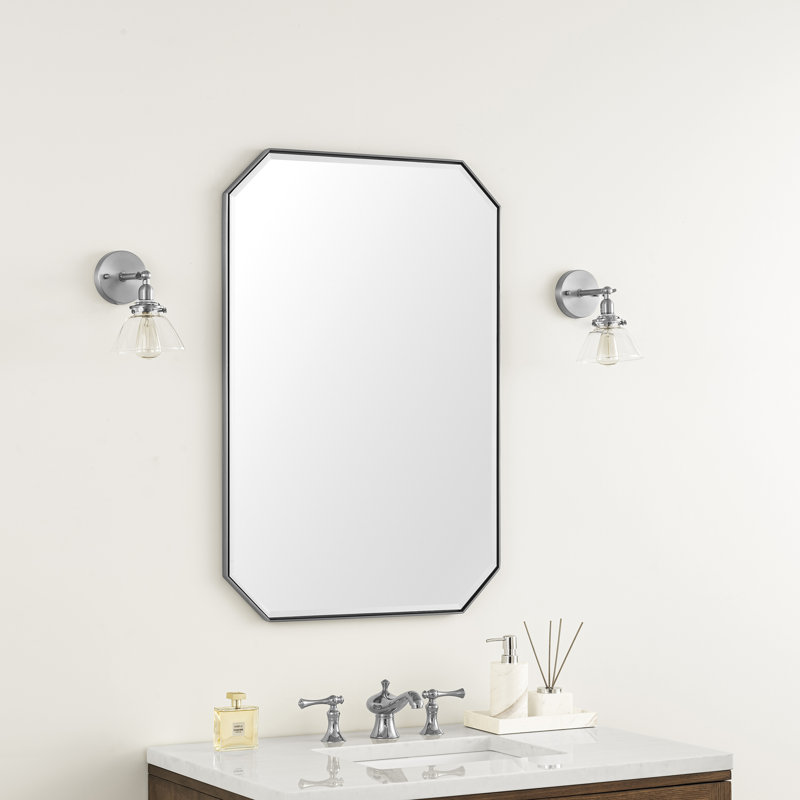 Rohe Flat Metal Beveled Wall Mirror, Satin Nickel, 36" x 24"