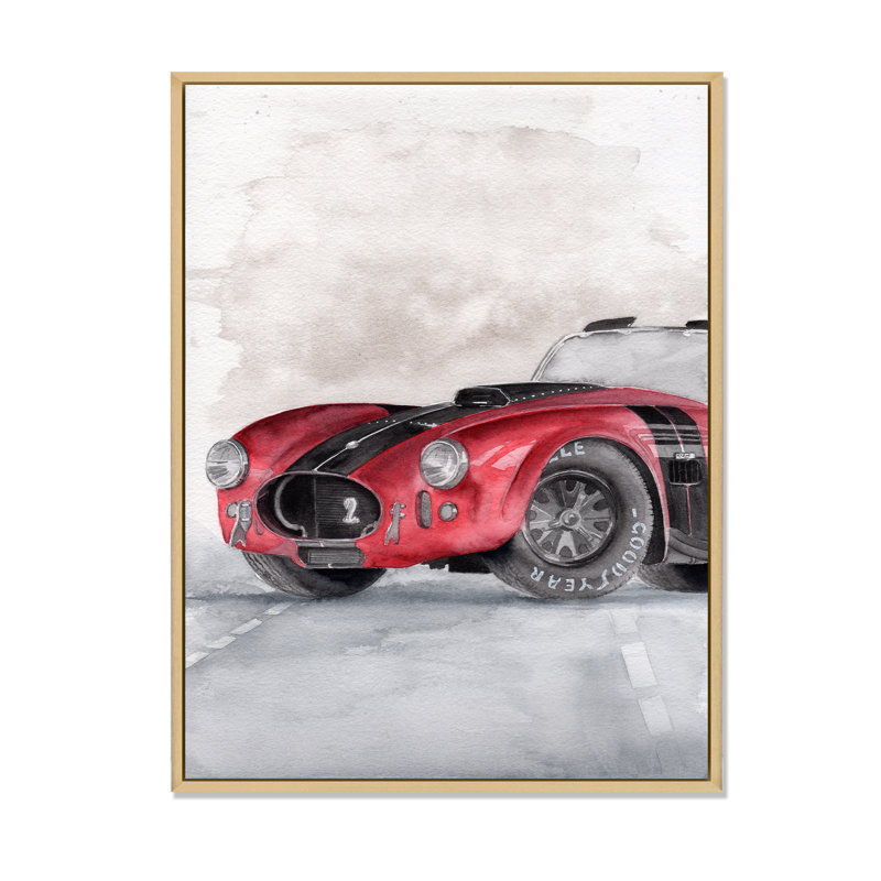 «Beautiful Old Red Car on the Grey», reproduction sur toile, H 32 po x l 24 po x P 1 po, Cadre flottant en érable