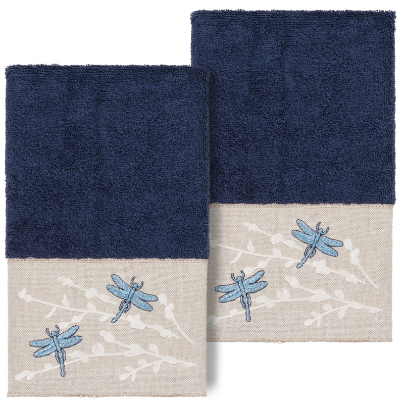 Braelyn 2 Hand Towel Set Turkish Cotton Hand Towel, Navy