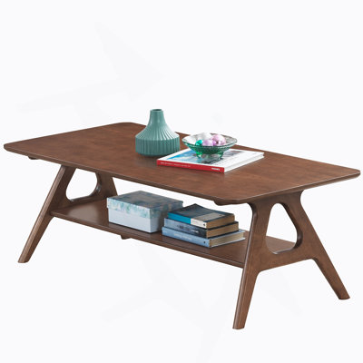 Mid-Century Modern Wood Coffee Table With Shelf