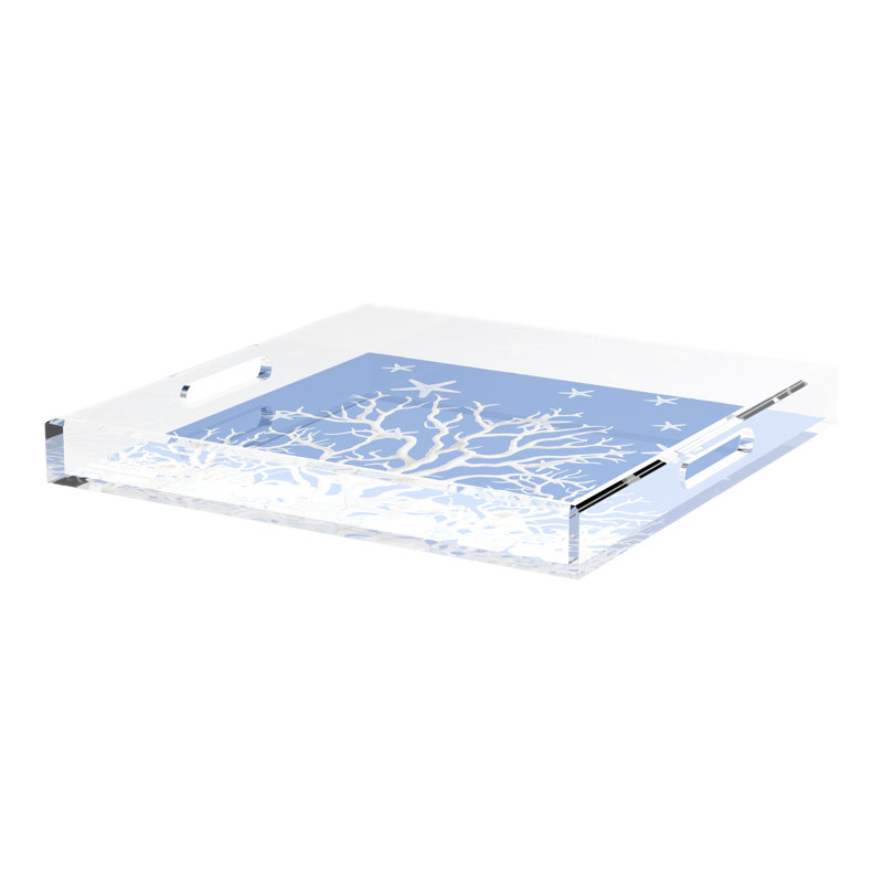 Coral Reef Acrylic Square Decorative Tray, Blue, 18"W x 18"D x 2"H