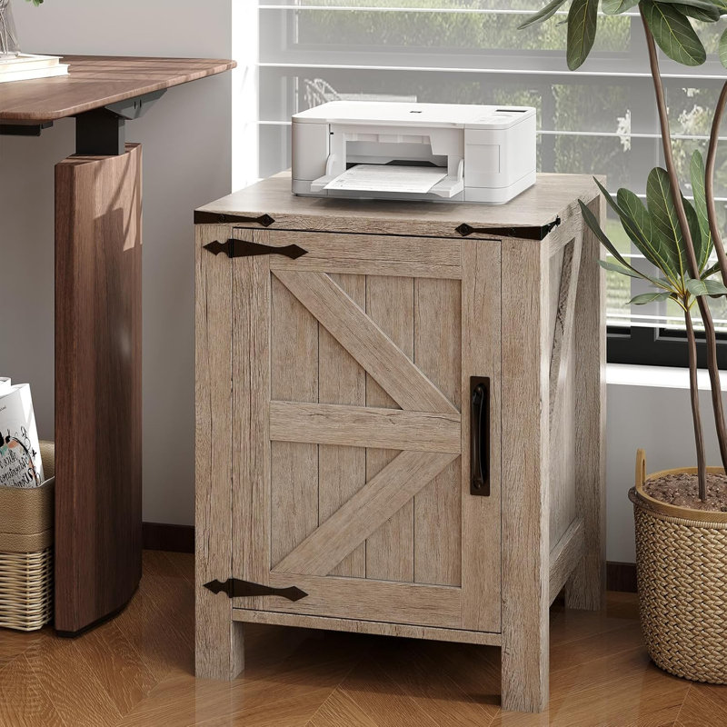 Table de chevet avec station de charge USB - Table de bout rustique 18 po avec porte de grange coulissante, tablette réglable, rangement à deux niveaux - Chambre / salon