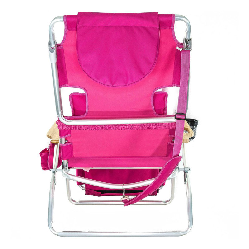 Pink Adjustable Aluminum Beach Lounger with Cushions and Arms