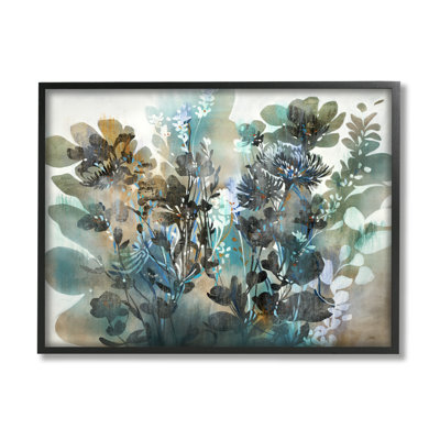 «Overlap Flower Sprig Modern Shapes» par K. Nari - peinture à cadre flottant sur bois