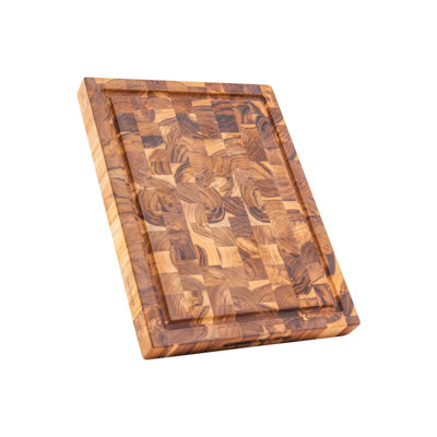 End Grain Teak Cutting Board Reversible Chopping Serving Board With Juice Groove Hand Grip