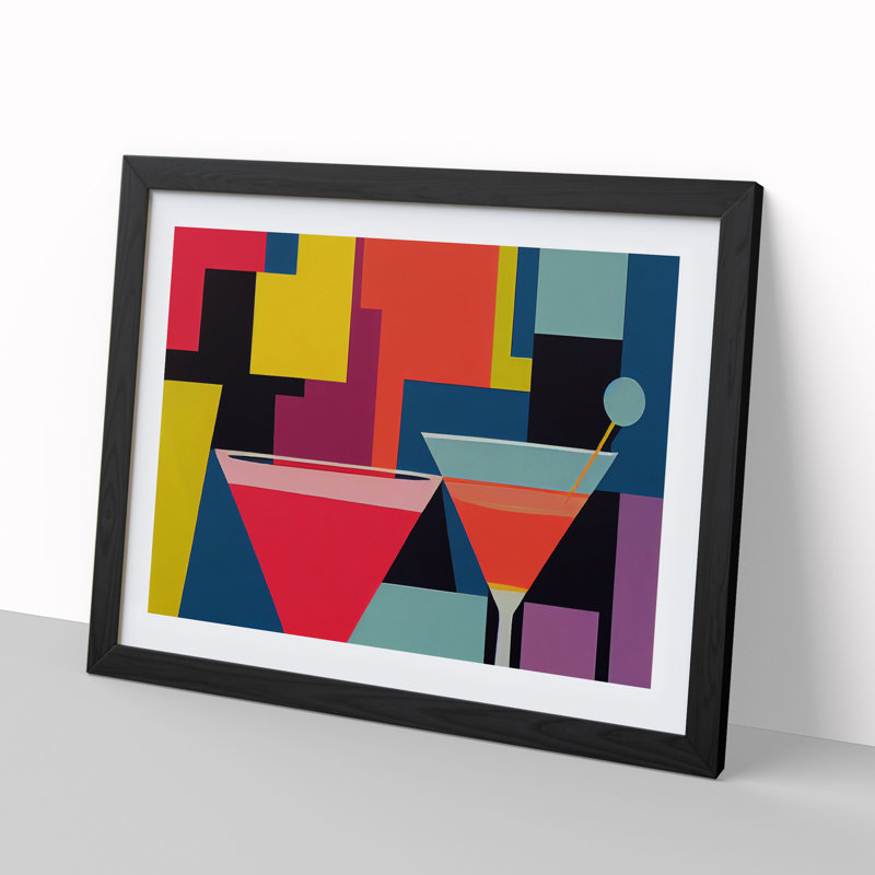 Retro Cocktail Vol.4 - Single Picture Frame Painting, 46cm H x 64cm W x 2cm D, Black Framed