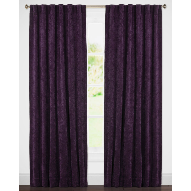 Purple Velvet Sheer Back Tab Window Panel, 84" Length