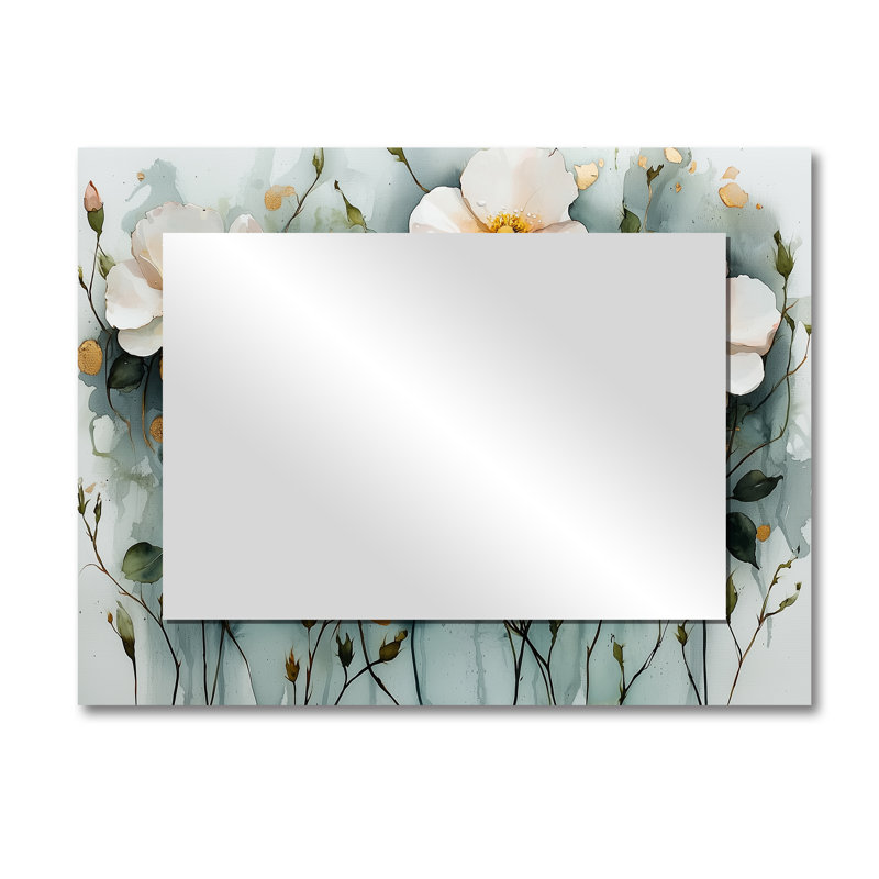 Watercolor of Thorn and Bloom Roses I - Art mural miroir floral - imprimé sur métal, 30 po x 40 po