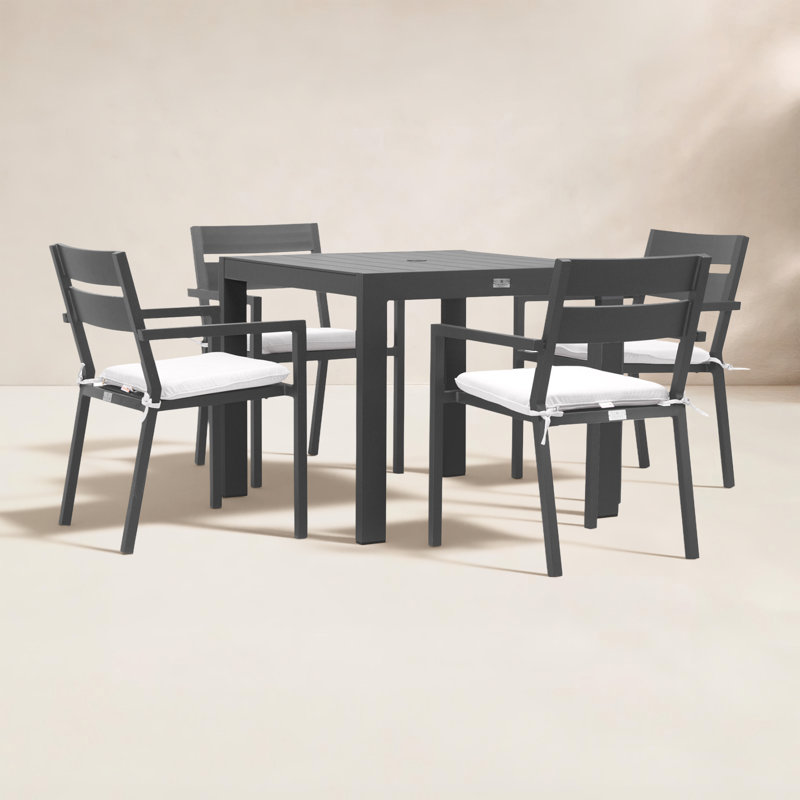 Pacifica Square 4 - Person Power Coated Aluminum Dining Set with Cushions, Slate Gray, Canvas Regatta Sunbrella® Canvas