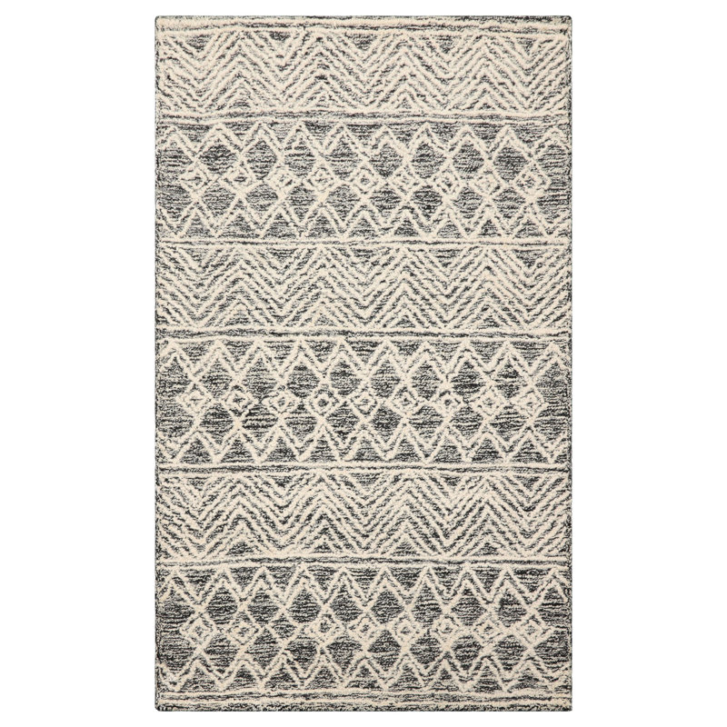 Multi Sizes Black Hand Tufted Wool Transitional Geometric Oriental Area Rug, Rectangle 3' x 5'