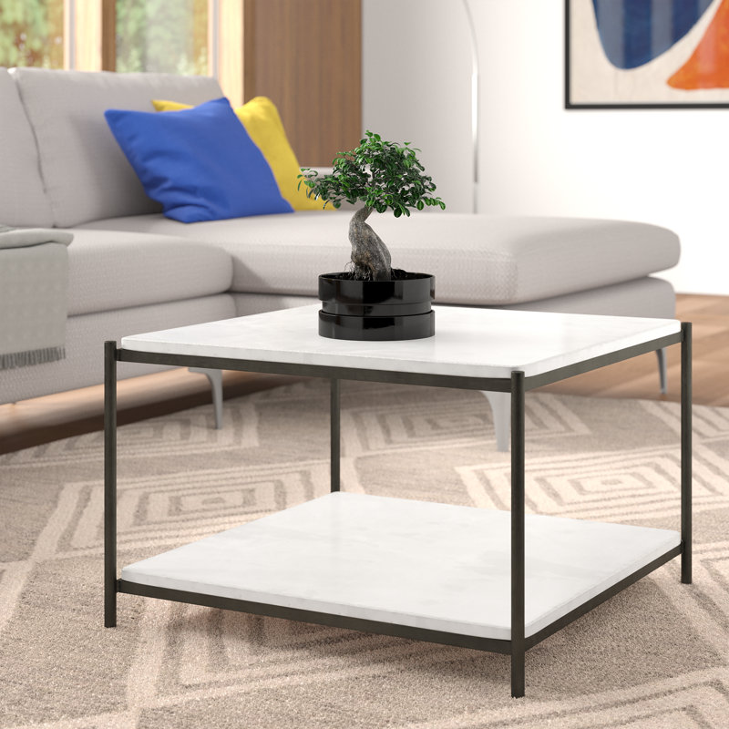 Marble Top Single Coffee Table, Hammered Gray