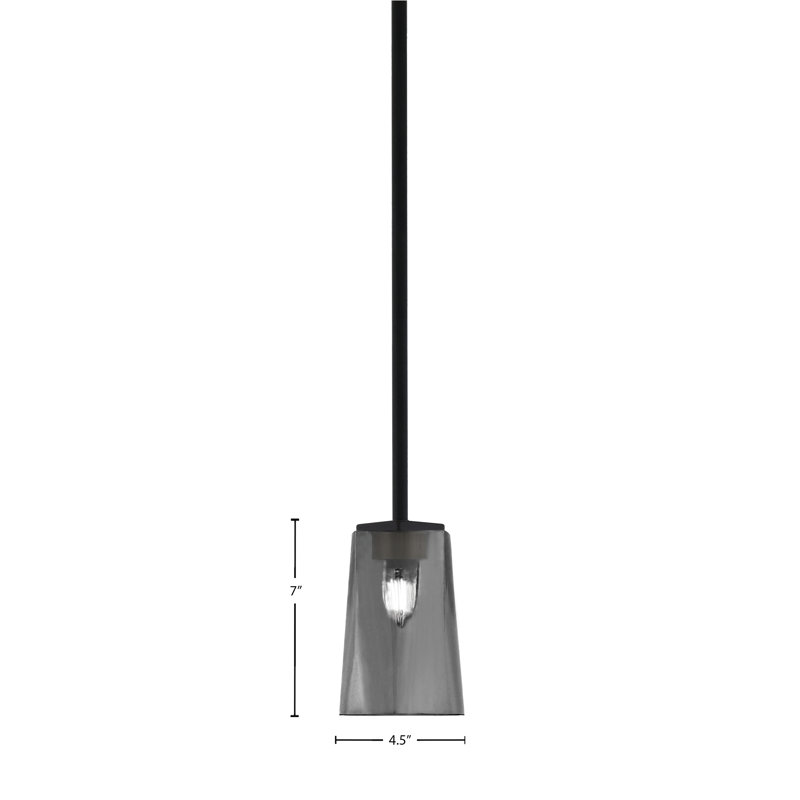 Mini pendentif Arencibia Stem présenté en finition noir mat avec verre fumé bullé de 11,4 cm de large x 16,5 cm de hauteur