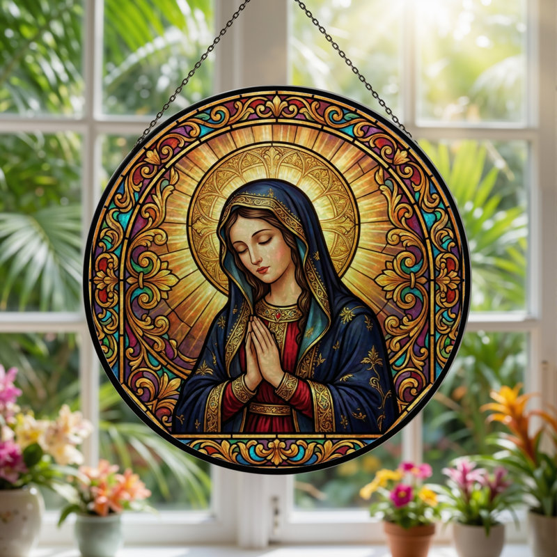Panneau de vitrail d'art religieuse H 12 po, H 12 po
