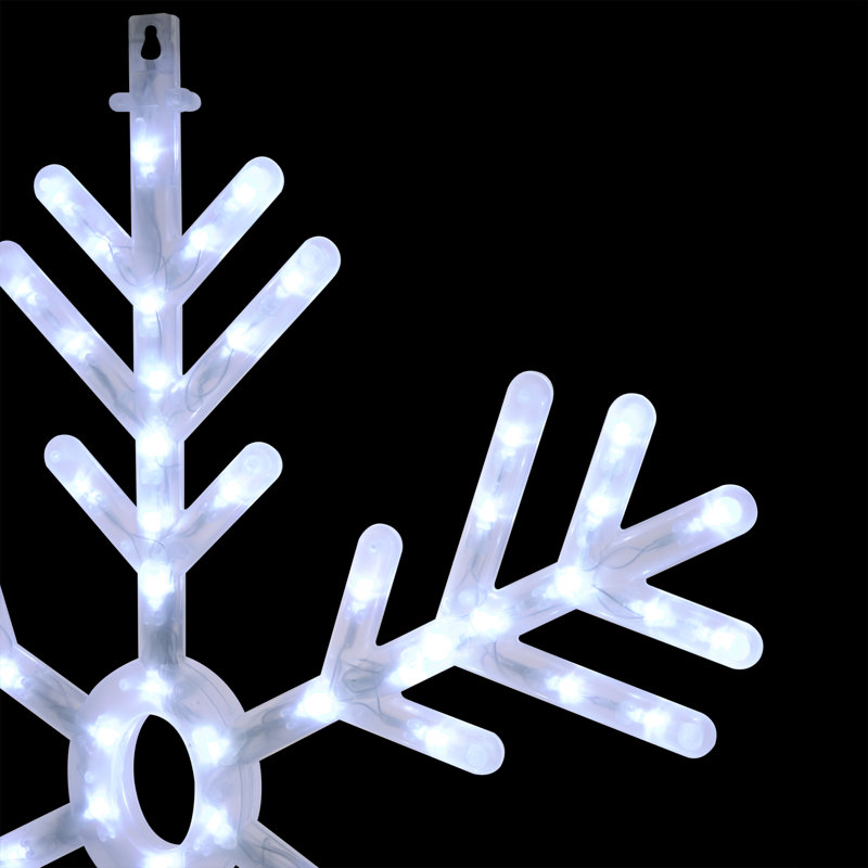Grande décoration flocon de neige avec lumières DEL bleues et blanches, H 24 po x l 20 po x P 1 po, Blanc froid
