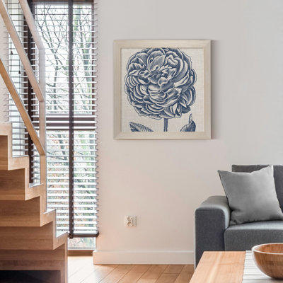 " Indigo Floral On Linen V-Premium Framed Canvas - Ready To Hang "