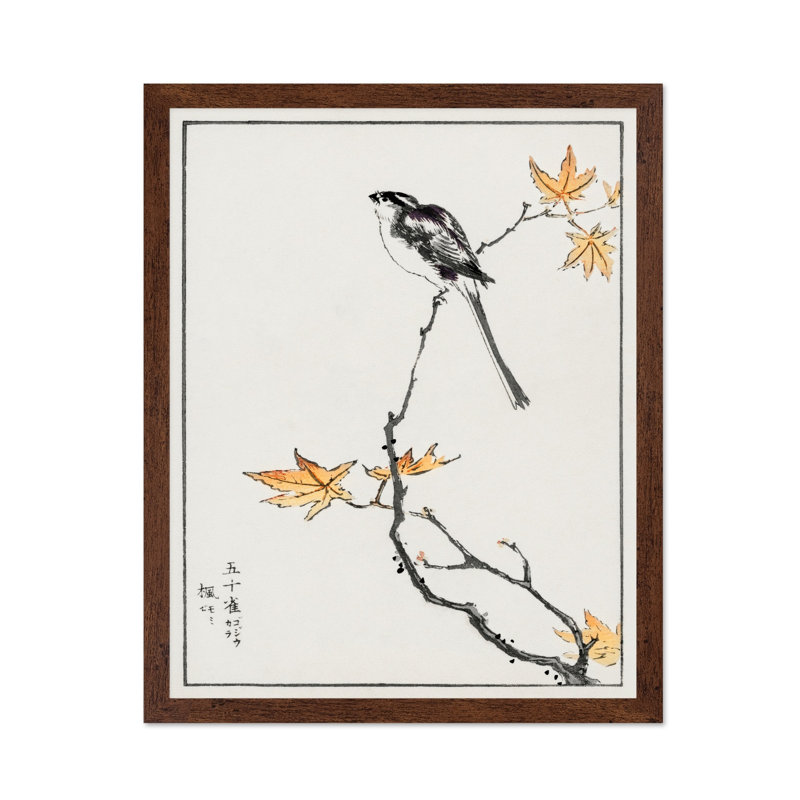 Mésange à longue queue et érable, Affiche, Brown Framed, 11"H x 14"W