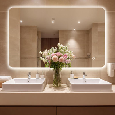 Frameless Bathroom Mirror LED Lighted Dimmable Mirror with Color Adjustable and Memory Function 