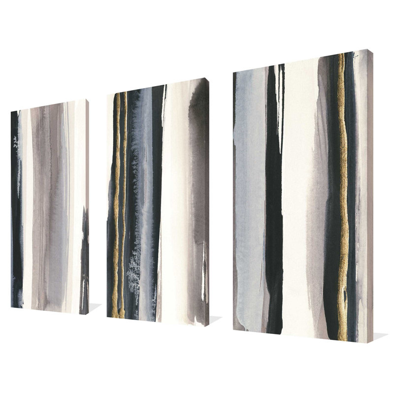 «Gilded Gray IV H» par Chris Paschke, ensemble de 3 reproductions d'art sur toiles tendues, H 24 po x l 36 po x P 0,75 po