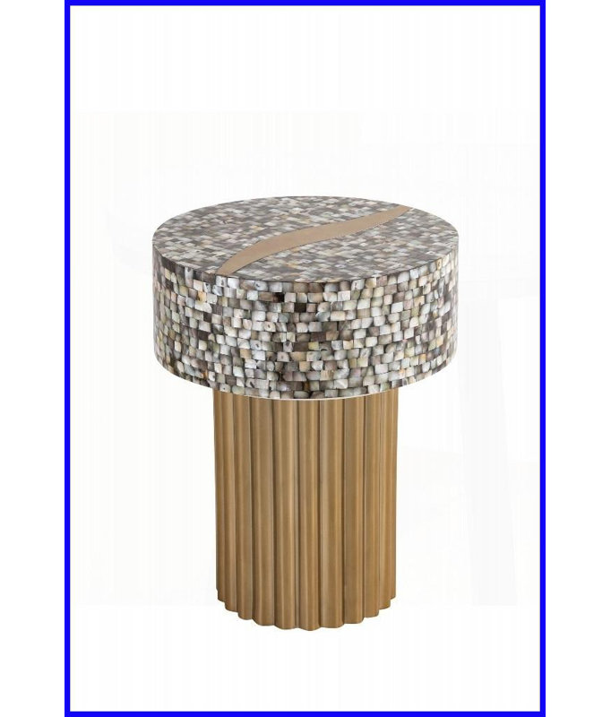 Table basse moderne en nacre avec finition laiton Base en acier inoxydable - Luxe & amp; Robustesse pour le salon
