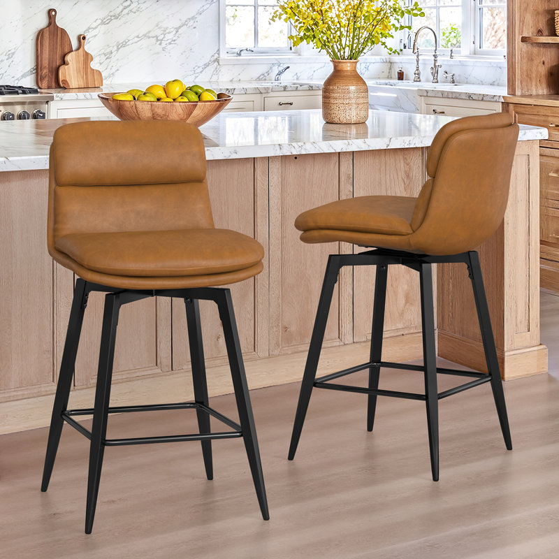 Tabouret de comptoir pivotant 26 po avec structure en métal, Brun whisky