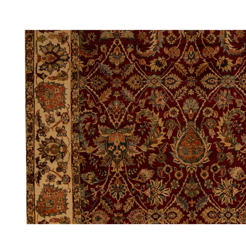 Tapis unique rouge, beige et bleu de 6 pi 2 po x 9 pi 5 po