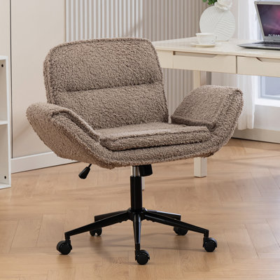 Chaise en croix avec accoudoirs et roues réglables à 5 vitesses, chaise de bureau pivotante à dossier épais et ergonomique pour bureau à domicile, coiffeuse, chambre à coucher et salon, molleton brun