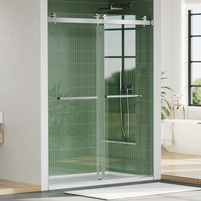 44-48" W x 74" H Shower Doors, Frameless Shower Door, Double Sliding Glass with 1/4" (6mm) Clear Tempered Glass for Bathroom,Brushed Nickel
