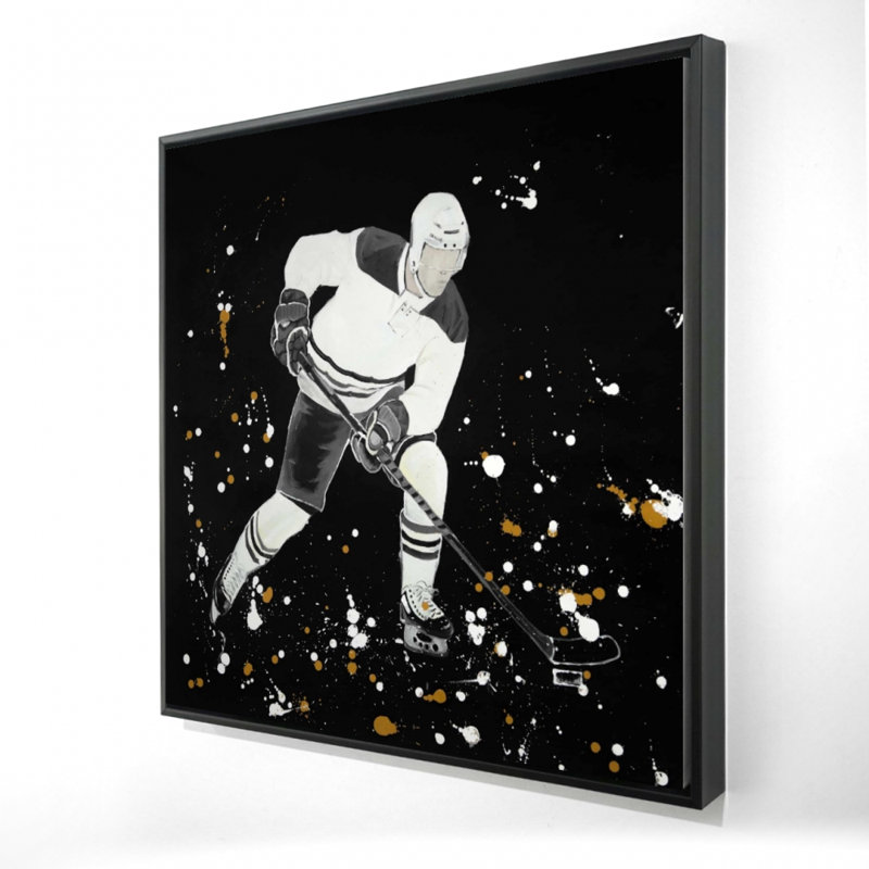 Gray Man Framed Canvas | Hockey Player in Action Wall Art