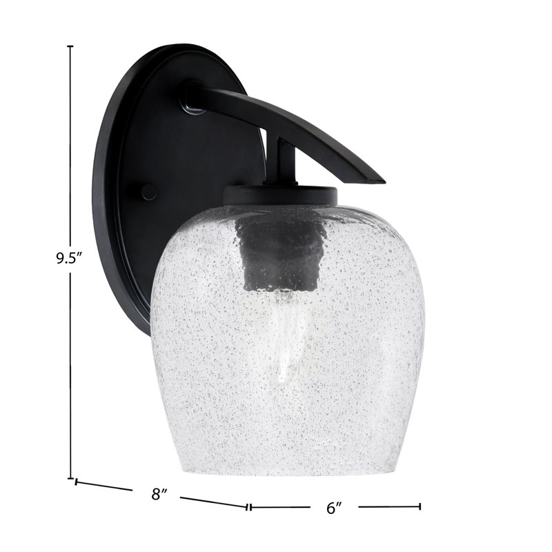 Kurve Wall Sconce With 6" Bubble Glass, Matte Black, Smoke