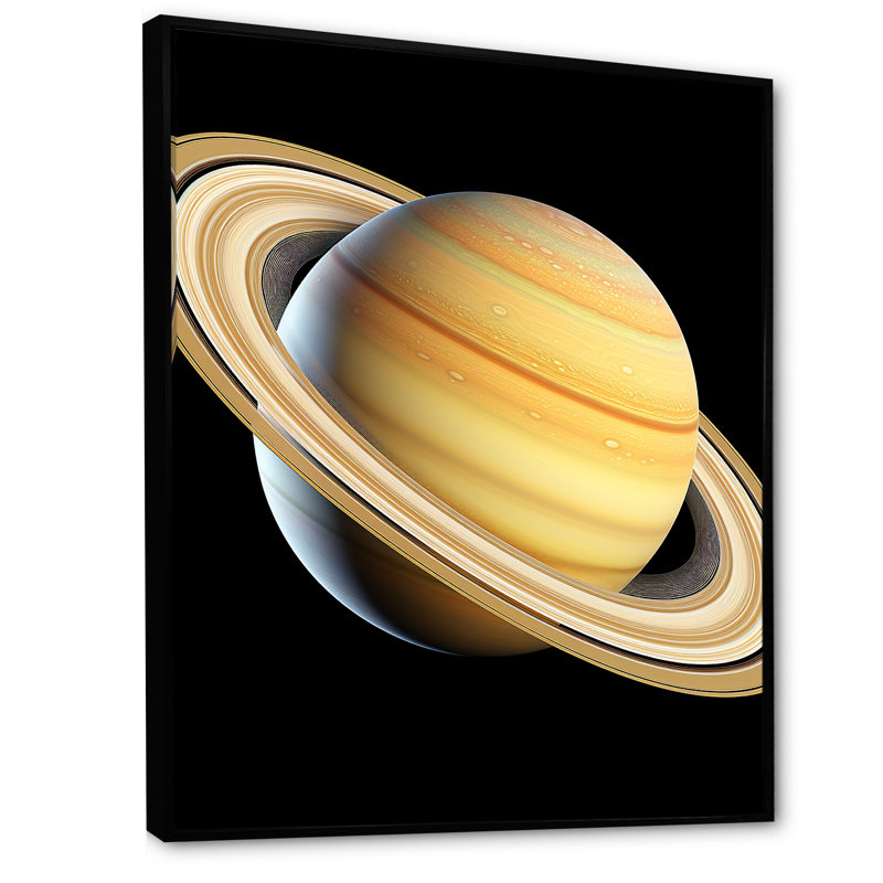 Beige et noir, planète Saturne, Cadre flottant noir, H 40 po x l 30 po x P 1,5 po