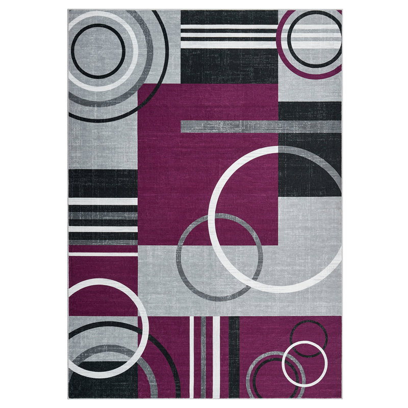 Washable Area Rug Modern Geometric Accent Rug, Non-Slip Contemporary Floor Mats, Stain-Resistant Soft Low Pile Indoor Carpet for Bedroom, Nursery, Living Room