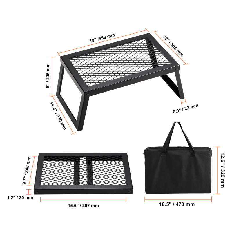 Barbecue pliant pour feu de camp, portatif de 18 po pour la cuisson en plein air à flamme nue, filet en acier robuste, livré avec pieds et sac de transport, grilles de camping à capacité de charge élevée - sac de température inclus