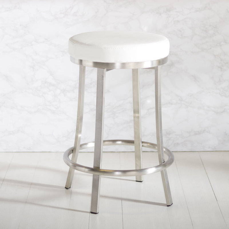 Batish Swivel Upholstered Counter Stool with Metal Frame, White