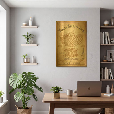 'Vintage French Wine Label' By Jean Plout Gold Metal Wall Art, 24" x 36"
