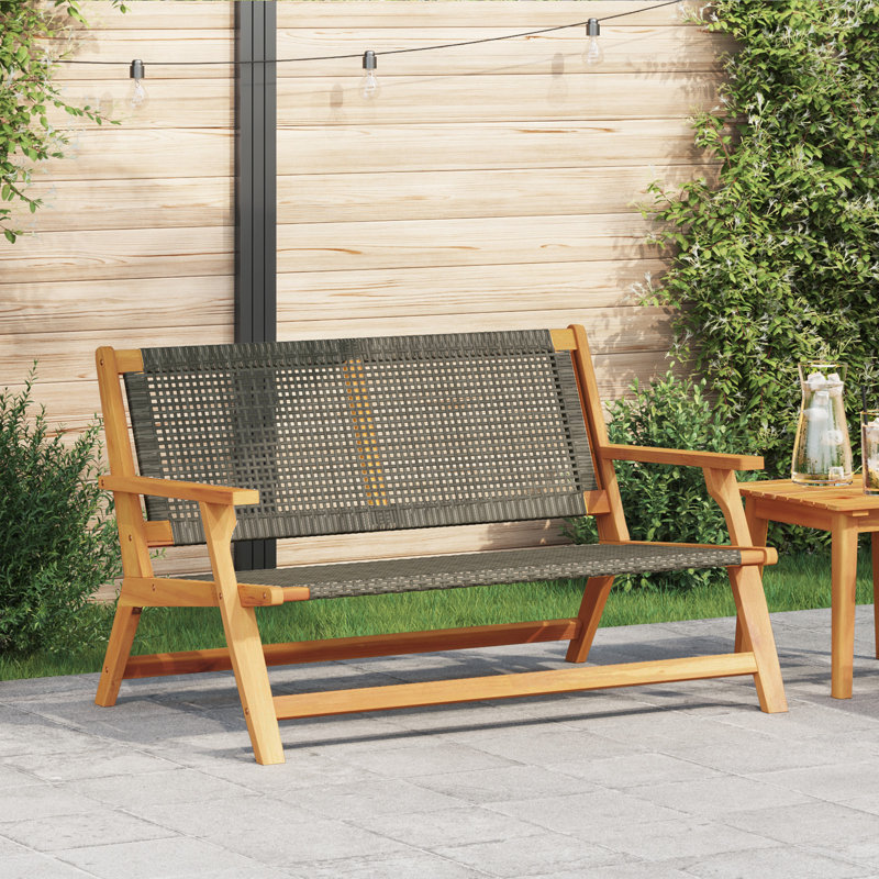Wood And Wicker Double Durable Outdoor Bench, Grey