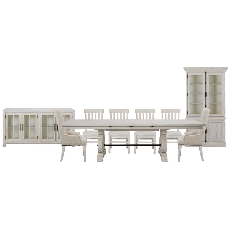 Jaavon Extendable Rectangular Dining Table With 4 Side Chairs 2 Host Chairs Buffet And Dining Cabinet