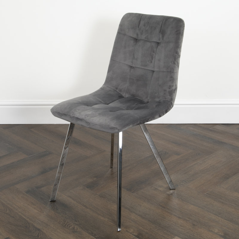Parkton Tufted Side Chair, Grey, Chrome