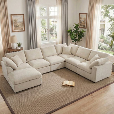 Ensemble de canapé modulaire en coin 7 pièces avec méridienne réversible de 125 po et 7 pièces 7 pièces Chenille