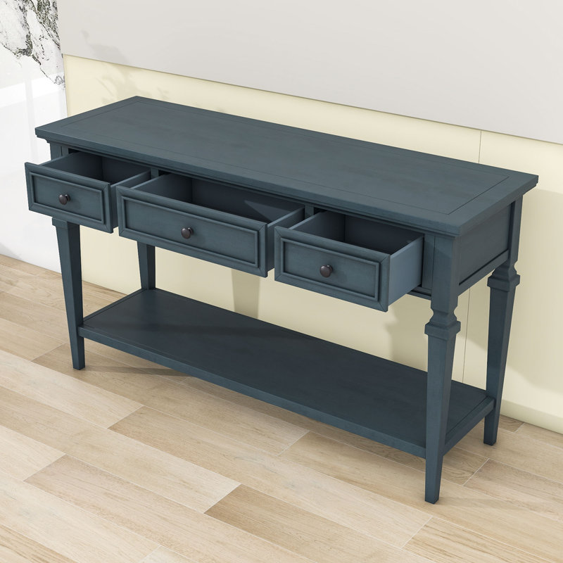 Tolgahan Retro Wooden Console Table with Storage Drawers and Shelf for Living Room, Navy