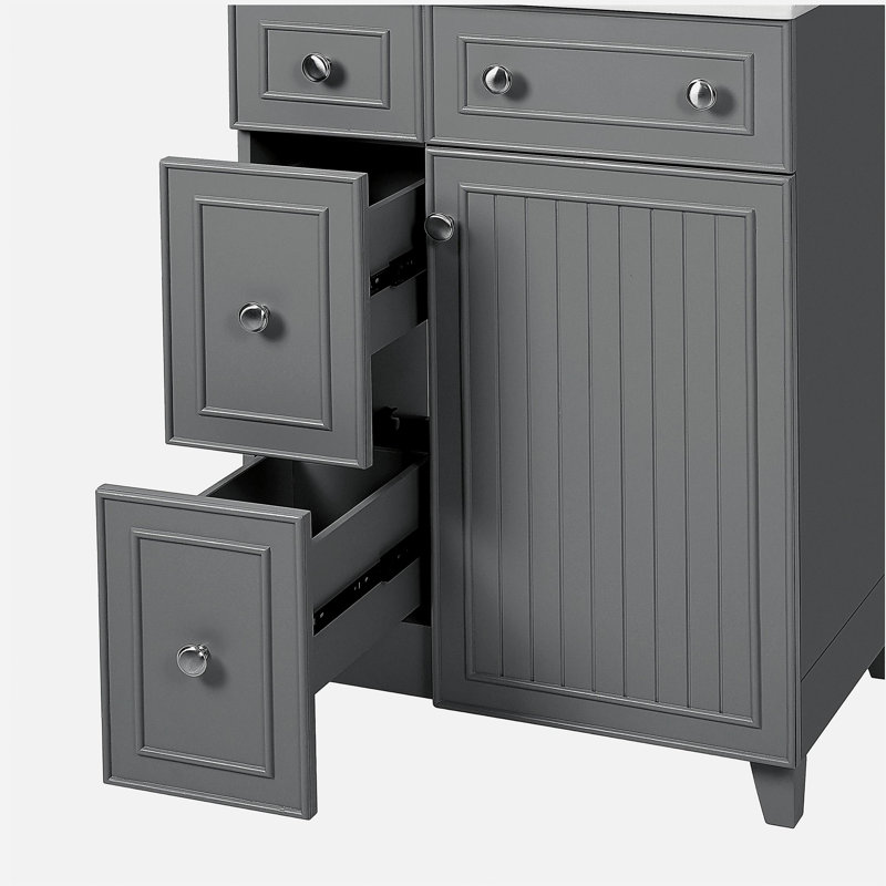 Meuble-lavabo gris 24 po avec lavabo en céramique, 2 tiroirs, 1 porte à fermeture en douceur, Gris